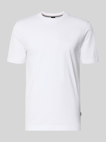 Produktfoto, weißes Herren T-Shirt aus reiner Baumwolle, Modell 'Thompson' von BOSS, dezenter Logo-Print, gerade Passform