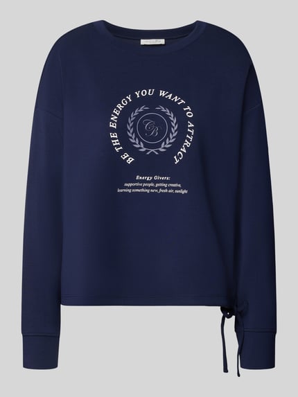 Produktfoto, Sweatshirt mit Bändel und Frontprint von Christian Berg Woman, navyblau, Oversized, Material-Mix mit Modal-Anteil, Rundhalsausschnitt
