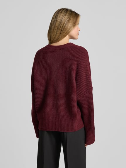 mbyM Sweter z dzianiny o kroju relaxed fit z dodatkiem wełny model „Gillian” Bordowy 5