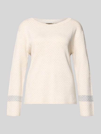 Produktfoto, Regular Fit Strickpullover aus Viskose-Mix von Tom Tailor w allover-wzór, drobny prążkowany ściągacz, kremowy feinstrick