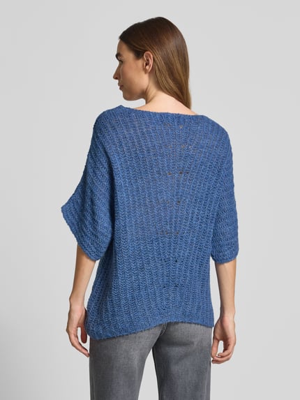 MORE & MORE Loose Fit Strickpullover mit Woll-Anteil und 1/2-Ärmel Rauchblau 5