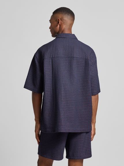 Les Deux Regular fit poloshirt met structuurmotief, model 'Lenny' Marineblauw - 5