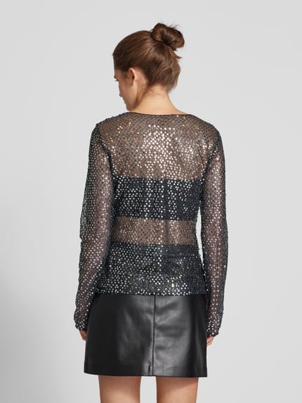 PIECES Slim fit shirt met lange mouwen van halftransparante mesh, model 'RISSI' Zwart - 5