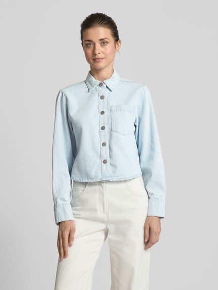 My Essential Wardrobe Regular Fit Jeansbluse mit Brusttasche Modell 'Winnie' Hellblau 4