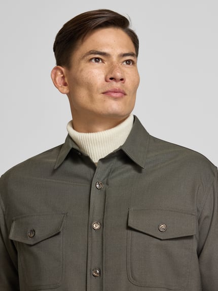 Cruna Regular fit overhemdjack van wolmix model 'Osaka' Kaki - 3