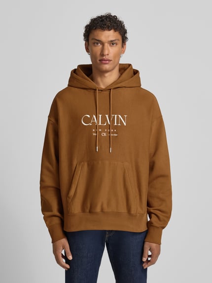 CK Calvin Klein Hoodie mit Label-Print und Känguru-Tasche Senf 4