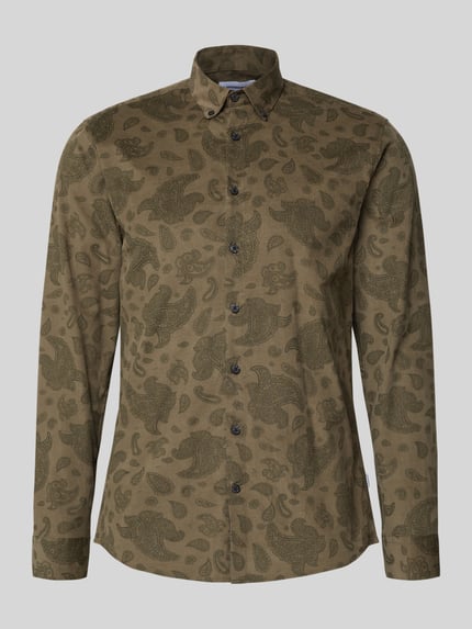 Lindbergh Regular fit vrijetijdsoverhemd van fijn corduroy met button-downkraag Olijfgroen - 2