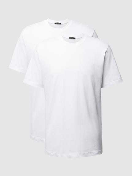 Produktfoto, T-shirt met geribde ronde hals van Schiesser, heren, puur katoen, regular fit, wit, glad oppervlak, simpele vorm.