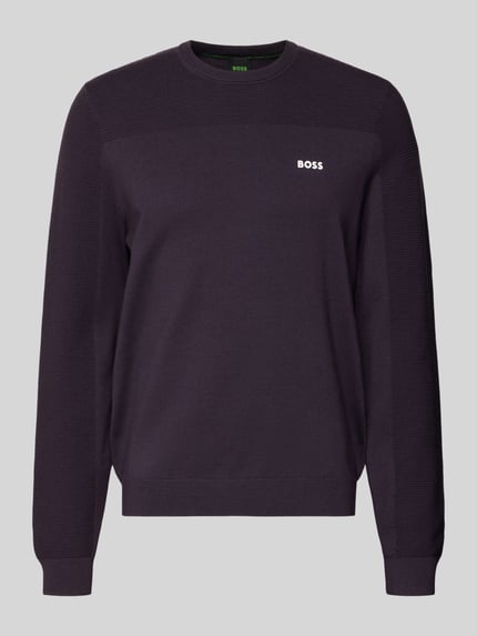 BOSS Green Sweter z dzianiny o kroju regular fit z dodatkiem wełny model ‘MOMENTUM’ Jasnośliwkowy 2