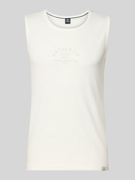 Produktfoto, weißes Tanktop mit Statement-Print und Rundhalsausschnitt von Lerros aus Reine Baumwolle im Regular-Fit, Label-Patch, Rückenlänge Größe M 67 cm