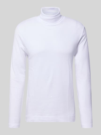 Produktfoto, Regular Fit Longsleeve aus reiner Baumwolle mit Rollkragen von Christian Berg Men, weiß, glatte Textur, elastische Abschlüsse