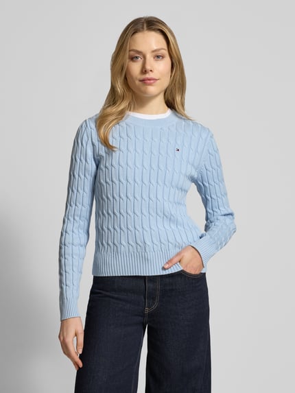 Tommy Hilfiger Sweter z dzianiny o kroju slim fit z czystej bawełny Jasnoniebieski 4