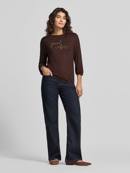 Tom Tailor Langarmshirt mit Glitzer-Schriftzug Good Vibes Schoko 1