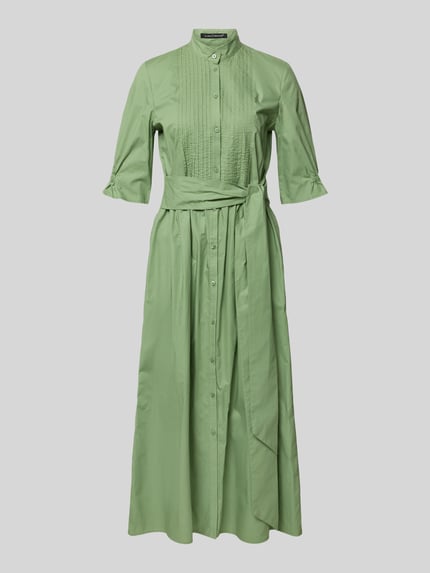 Produktfoto, zielone 'Midikleid mit Stehkragen und Bindegürtel' od Luisa Cerano, czysta bawełna, krój A-linia, szerokość w rozmiarze 36: 47 cm, długość tyłu 128 cm, długość rękawa 36 cm