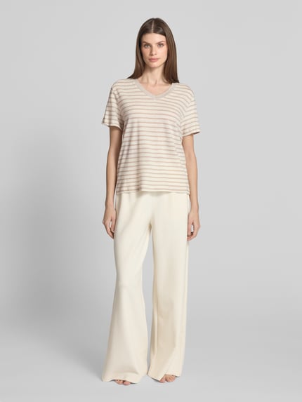 SCHIESSER T-shirt met geribde V-hals Offwhite - 1