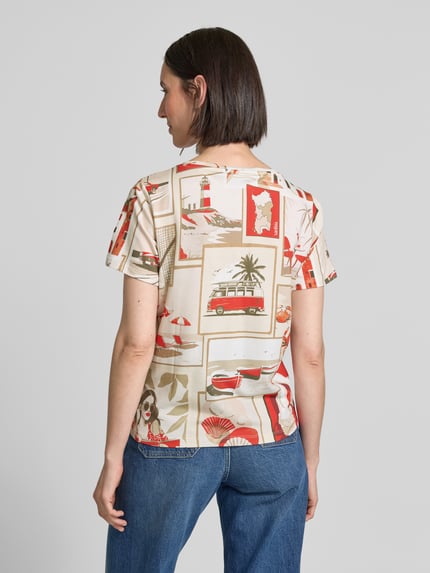 monari T-shirt z prążkowanym okrągłym dekoltem Jasnoczerwony 5