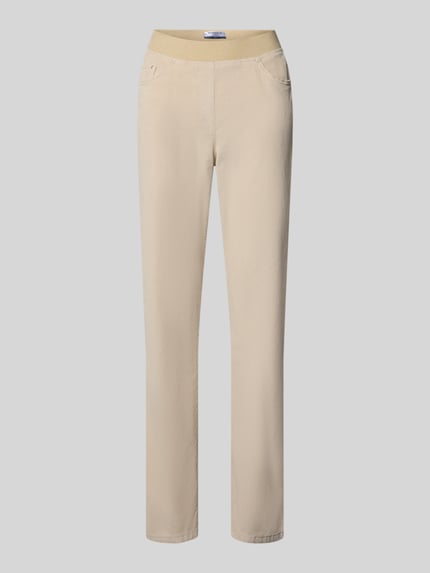 Produktfoto, Slim Fit Jeans aus Baumwoll-Viskose-Mix Modell 'Pamina' von Raphaela By Brax in Beige mit glatter Oberfläche, Damen Straight Fit Jeans