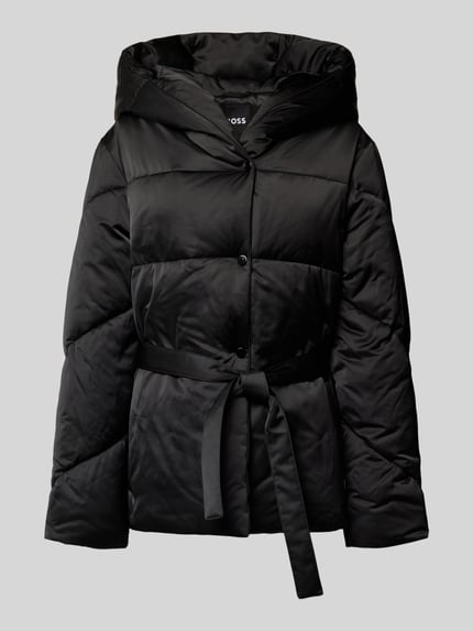 BOSS Regular fit gewatteerde lange jas met viscose, model 'PLYSSA' Zwart - 2