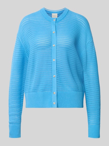 Produktfoto, Relaxed Fit Cardigan aus reiner Baumwolle Modell 'Pembroke' von VARLEY, Strick-Optik in Hellblau, feine Textur