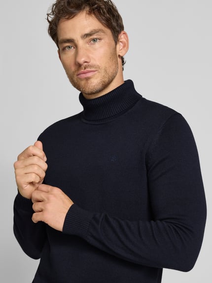 Christian Berg Men Sweter o kroju slim fit z mieszanki bawełny i wełny Granatowy 3