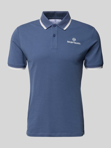 Produktfoto, Slim Fit Poloshirt mit Logo-Stitching Modell 'Reed' von SERGIO TACCHINI, Baumwoll-Mix, kurzärmeliges Design, Polokragen, Blau