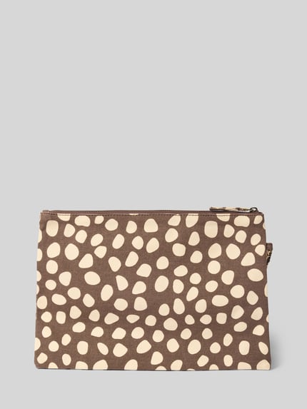 Productfoto, clutch met logopatch model 'Juno' van Barts, bruin en beige, puur katoen, hoofdvak met ritssluiting, 31x32x1 cm