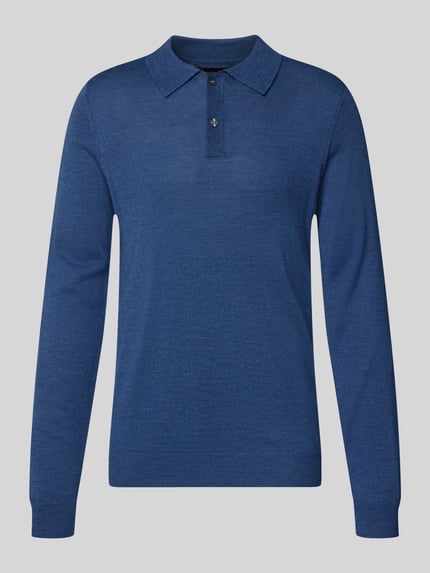 Productfoto, Regular Fit Poloshirt aus Woll-Mix van Christian Berg Men in effen blauw met Polokraag en ribboorden, wolmix, Heren gebreide pullover, Ruglengte bij maat M 69 cm, Mouwlengte bij maat M 68 cm
