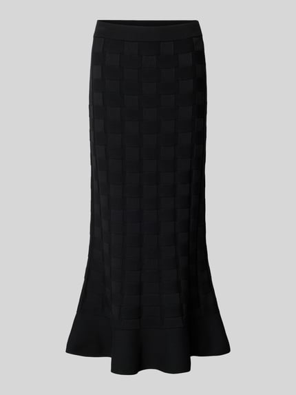 Produktfoto, Enganliegender Midi-Rock aus Viskose-Mix Modell 'Foppy' von BOSS in Schwarz, einfarbig, Flechtoptik, elastischer Bund, Frill-Saum, Strickmaterial