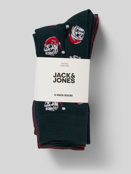 JACK & JONES Sokken met labeldetail in een set van 5 paar, model 'XMAS SKULL' Donkergroen - 3