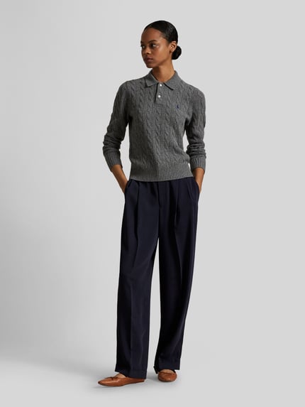Polo Ralph Lauren Regular Fit Poloshirt aus Woll-Mix mit Kaschmir-Anteil Mittelgrau 1
