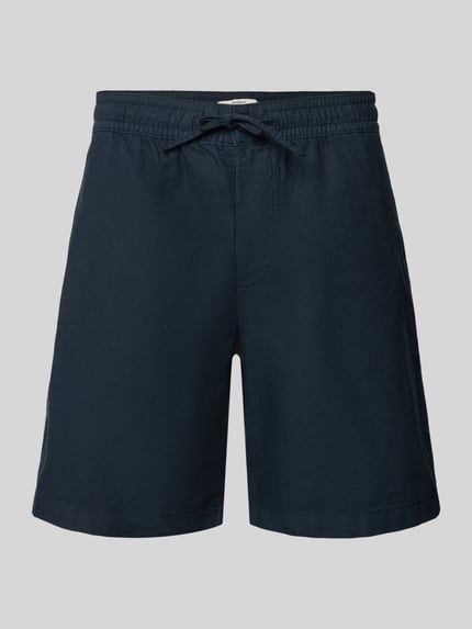 Produktfoto, Relaxed Fit Chinoshorts aus Baumwoll-Leinen-Mix von Pepe Jeans, granatowy, jednolity, elastyczny pas ze sznurkiem, kieszenie boczne i pasplowane, label patch, materiał gładki