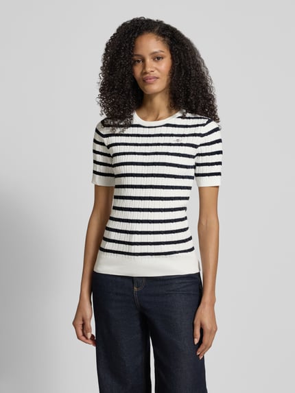 GANT Strickshirt mit Rundhalsausschnitt und Label-Stitching Ecru 4