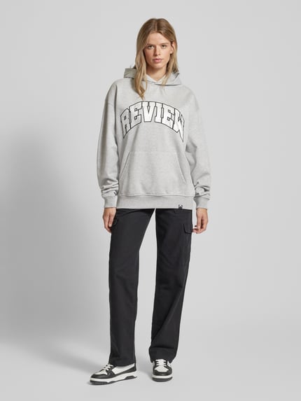 REVIEW Oversized hoodie met labelprint Lichtgrijs gemêleerd - 1