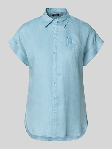 Produktfoto, Relaxed Fit Hemdbluse aus reinem Leinen von Lauren Ralph Lauren in Optik: Unifarben, Flammgarn-Textur, Kurzarm, Hemdkragen, Knopfleiste.