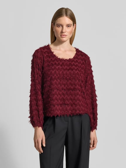 Selected Cropped Blusentop mit Fransenstruktur Bordeaux 4