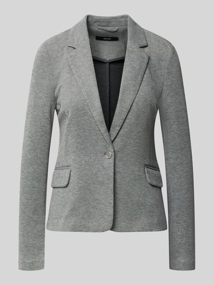 Productfoto, slim fit kort blazer met katoen-aandeel model 'JULIA' van VERO MODA dames in lichtgrijs met revers en zakken