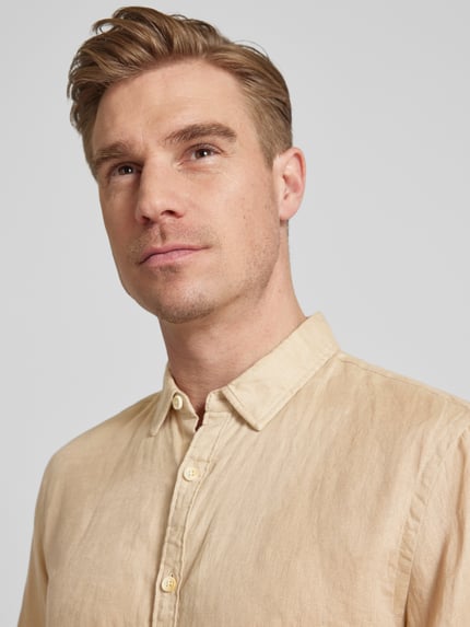 Scotch & Soda Regular Fit Leinenhemd mit Label-Stitching Beige 3