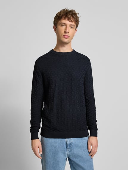 ONLY & SONS Regular Fit Strickpullover mit Strukturmuster Modell 'KALLE' Dunkelblau 4