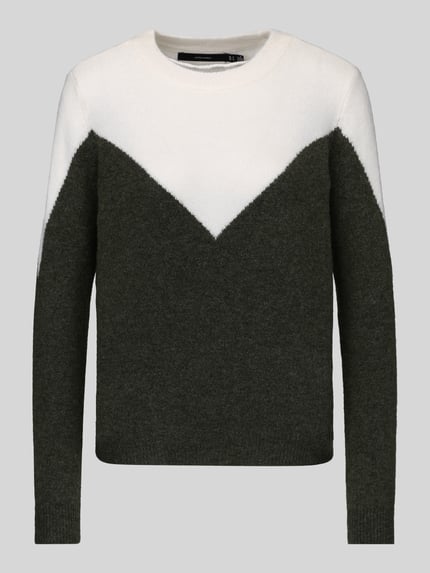 VERO MODA sweter krój regular fit z dodatkiem wełny model 'PLAZA' Ciemnozielony 2