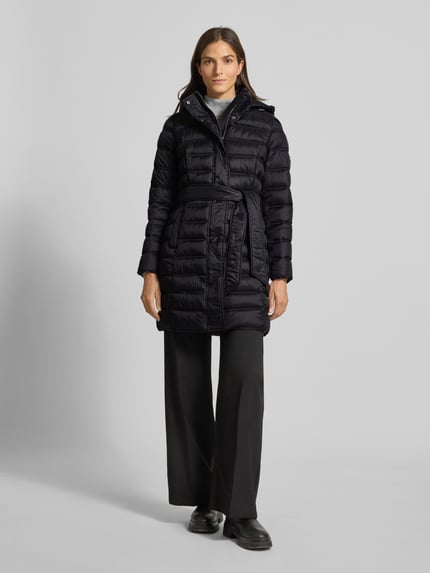 MICHAEL Michael Kors Gewatteerde mantel met tailleband model 'Longline' Zwart - 1