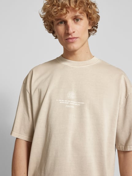 PEGADOR Oversized T-shirt met labelprint, model 'BAYLOR' Taupe - 3