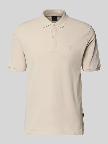 Produktfoto, Slim Fit Poloshirt mit Stitching von Jack & Jones Premium, bawełna, krój slim fit, kolor beżowy, długość tyłu w rozmiarze M: 70 cm