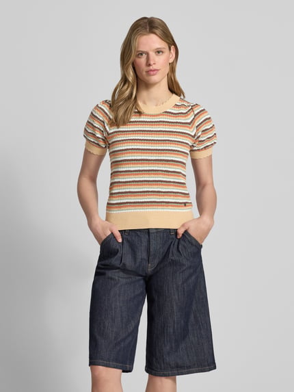Pepe Jeans Regular Fit Strick-Shirt mit kurzem Arm Modell 'KAMIA LUREX' Beige 4