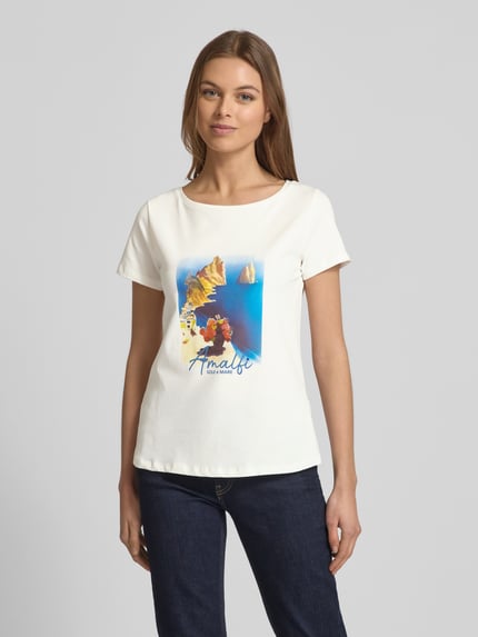 MORE & MORE T-Shirt mit geripptem Rundhalsausschnitt Offwhite 4