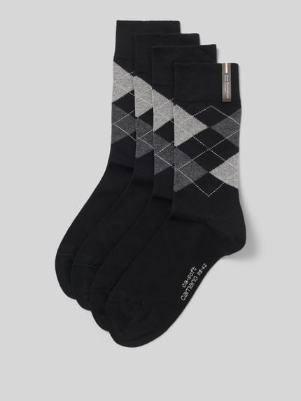 Productfoto, Socken aus Baumwoll-Mix mit Logo-Stitching im 4er-Pack van camano, Heren sokken in zwart en grijstinten, elastische band, gestikt logo, set van 4, katoenmix
