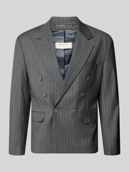 Produktfoto, Slim Fit Sakko mit Pattentaschen Modell 'SIGNE' von RETERNITY, grauer Baumwoll-Mix mit feinen Streifen, Zweireiher, strukturierte Oberfläche