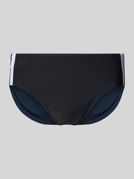 Produktfoto, Badehose mit elastischem Bund von Schiesser, mieszanka materiałów z dodatkiem streczu, dopasowany krój, paski w kontrastowym kolorze