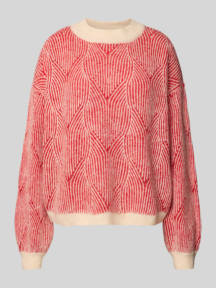 PIECES Sweter o kroju comfort fit z dzianiny z dodatkiem wełny model ‘JENNA’ Czerwony melanż 2