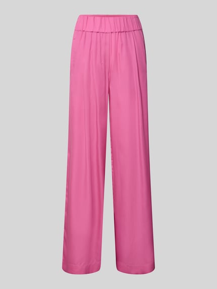 Produktfoto, Wide Leg Stoffhose mit elastischem Bund von Lanius in Pink, reines Lyocell, Eingrifftaschen, glatte Struktur, Bundweite 36 cm, Innenbeinlänge 80 cm, Damen Stoffhose