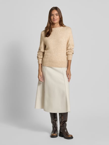 OPUS Sweter z dzianiny z okrągłym dekoltem model ‘Panep’ Camel 1